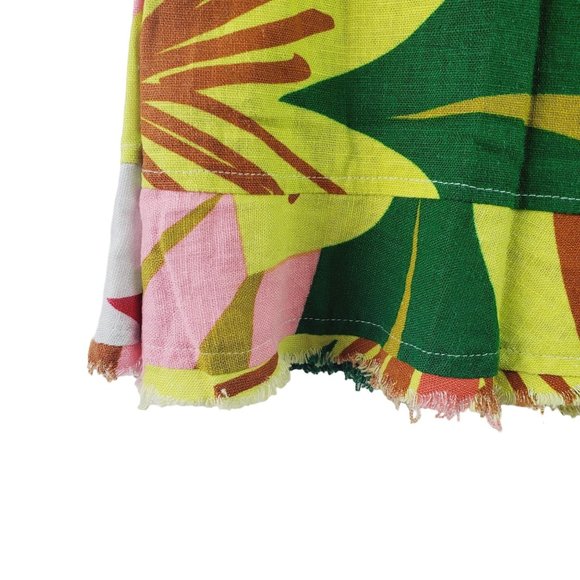 For Cynthia Big Floral Linen Distressed Frayed Hem Skirt, Lg - Picture 4 of 5